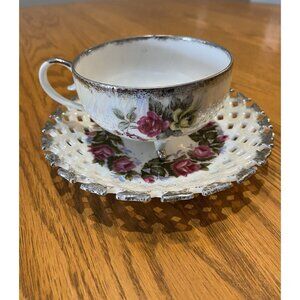 Shafford Hand Decorated Lustre Ware Japan 3 leg Gold/Roses Tea Cup & Saucer